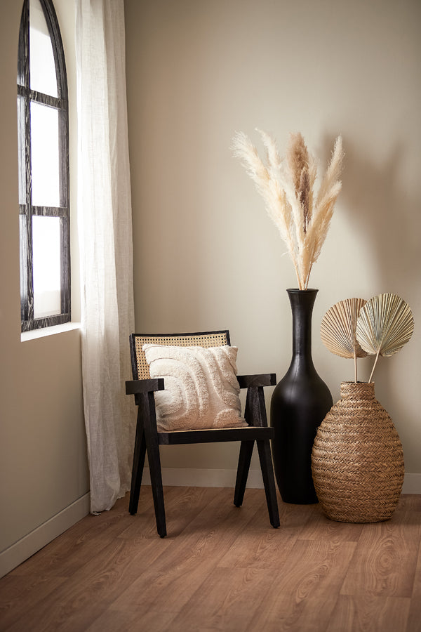 Natural Rattan & Black Wood Chair