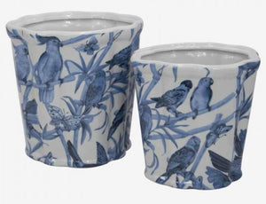 Blue Birds Ceramic Pots (Set of 2)