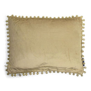 Antique Gold Velvet Cushion with Bobble Trim