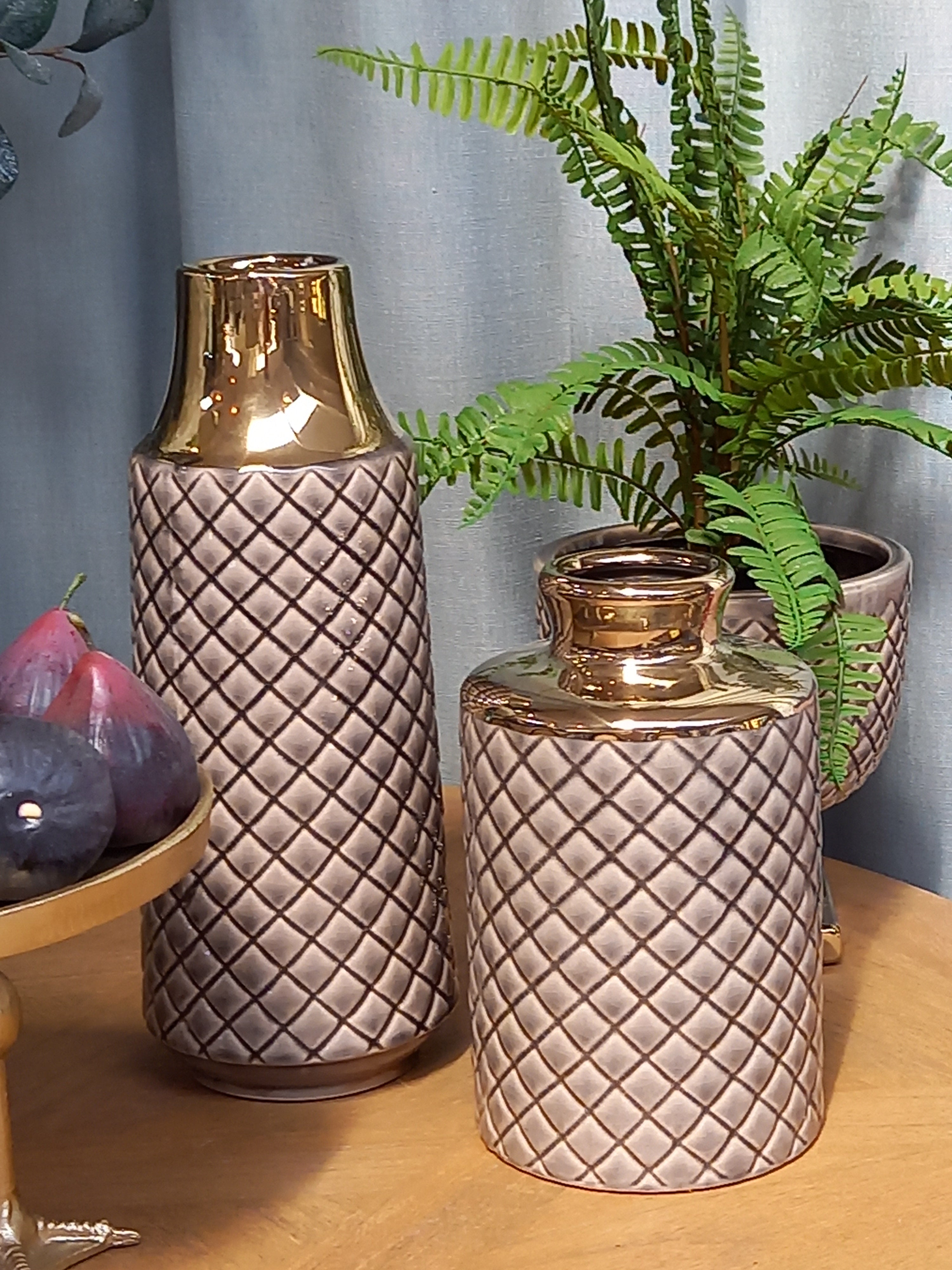 Grey & Gold Etched Vase