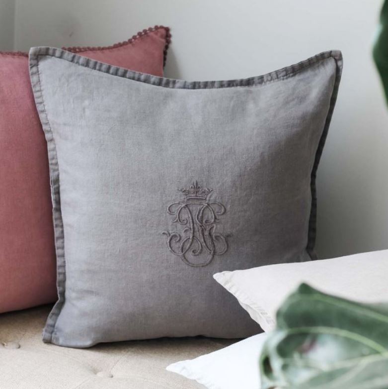 Linen Monogram Cushion (Grey)