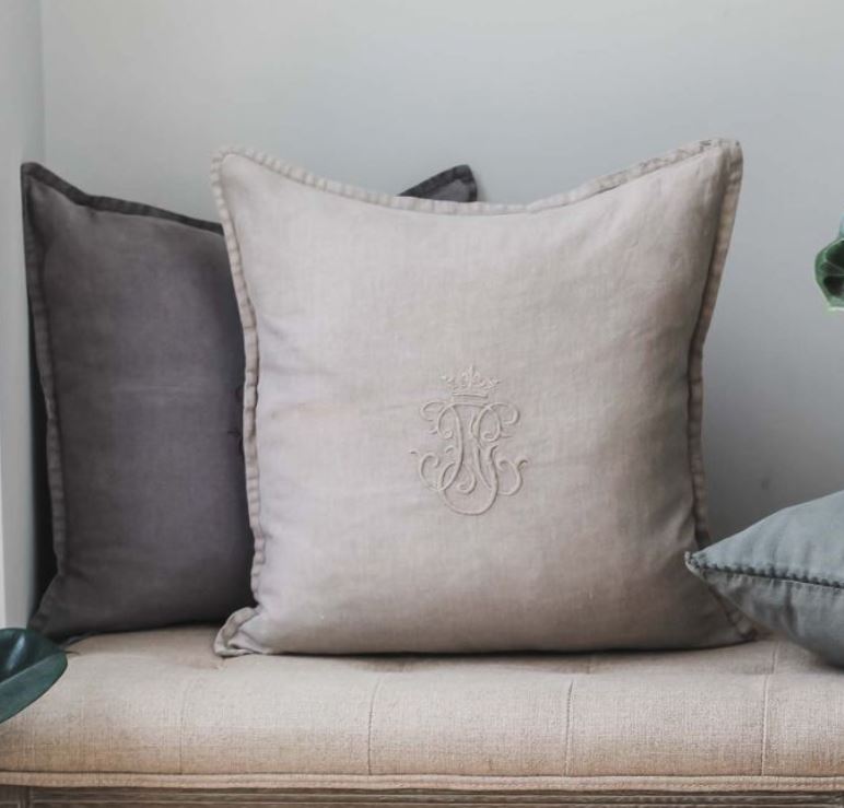 Linen Monogram Cushion (Taupe)