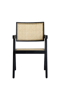 Natural Rattan & Black Wood Chair