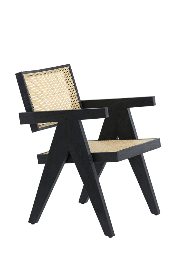 Natural Rattan & Black Wood Chair