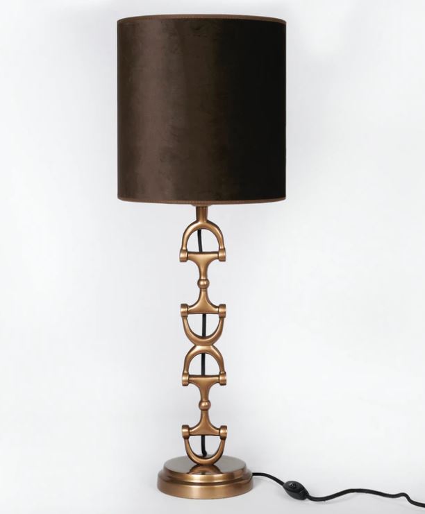 Snaffle Bit Lamp - Brass with Brown Velvet Shade