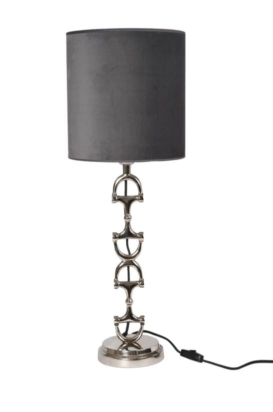 Snaffle Bit Lamp - Silver with Grey Linen Shade