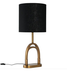 Stirrup Lamp with Black Linen Shade